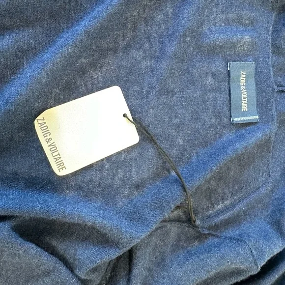 ZADIG & VOLTAIRE Rona Cp Cardigan Blue Cashmere Shawl Collar Tie Waist Long, S - Picture 6 of 14